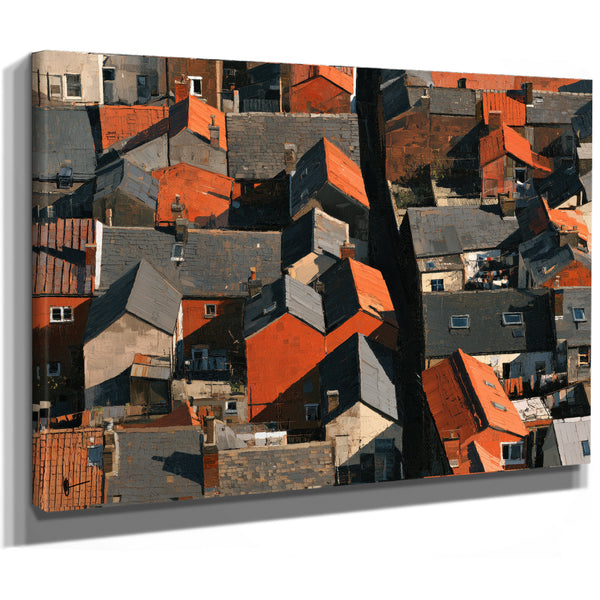 Aerial View Dense Urban Rooftops Sunlight by Bella Frye