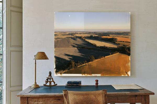 Aerial View Of Farmland At Golden Hour by Bella Frye