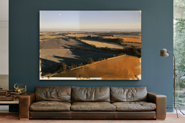 Aerial View Of Farmland At Golden Hour by Bella Frye