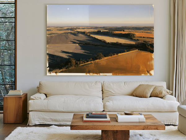 Aerial View Of Farmland At Golden Hour by Bella Frye