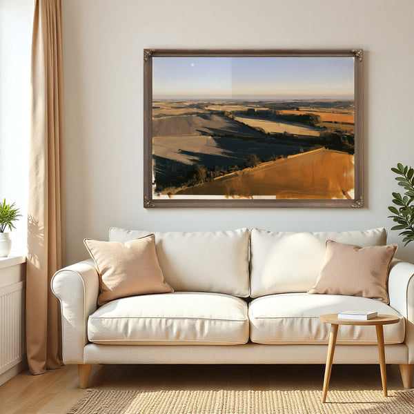 Aerial View Of Farmland At Golden Hour by Bella Frye