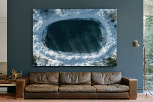 Aerial View Frozen Pond Hockey Game Winter by Bella Frye