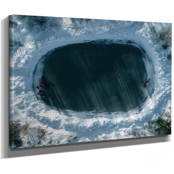 Aerial View Frozen Pond Hockey Game Winter by Bella Frye