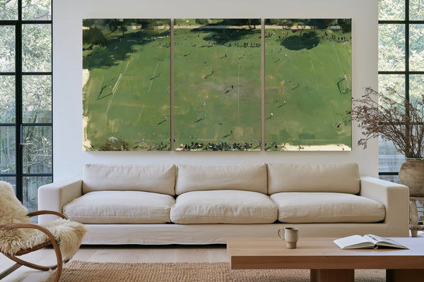 Aerial View Green Soccer Field With Players by Bella Frye