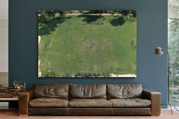 Aerial View Green Soccer Field With Players by Bella Frye
