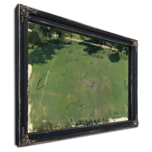 Aerial View Green Soccer Field With Players by Bella Frye