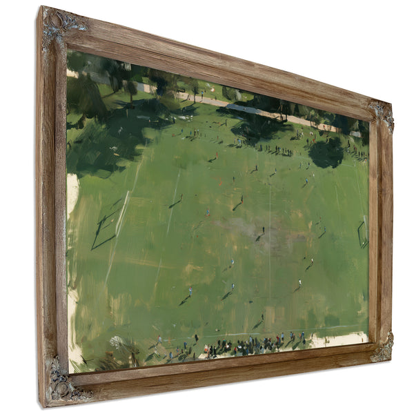 Aerial View Green Soccer Field With Players by Bella Frye