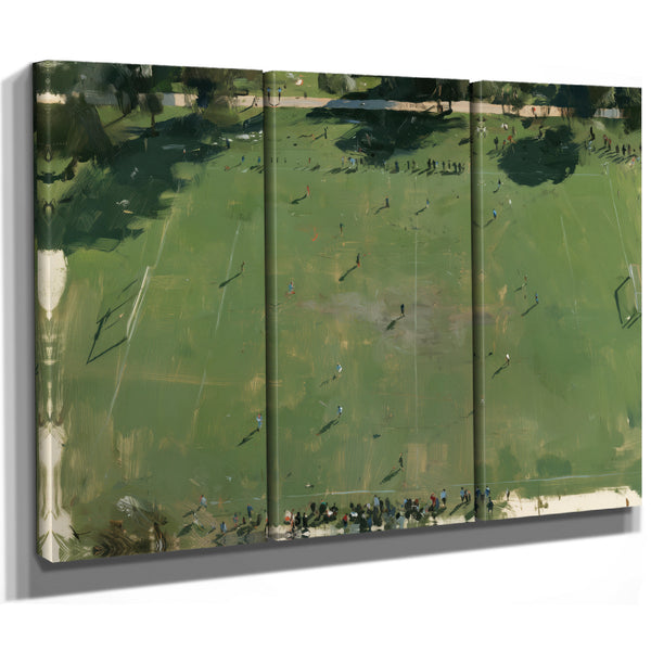 Aerial View Green Soccer Field With Players by Bella Frye