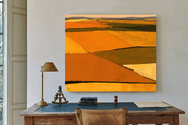 Aerial View Of Harvest Fields At Dusk by Bella Frye