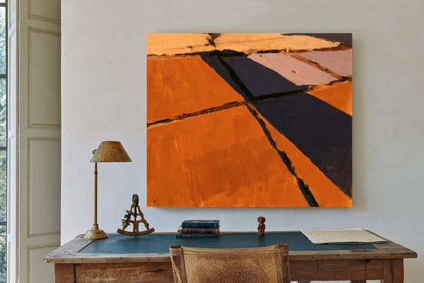 Aerial View Of Harvested Fields At Sunset by Bella Frye