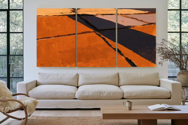 Aerial View Of Harvested Fields At Sunset by Bella Frye