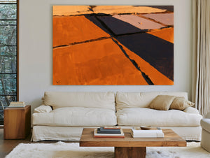 Aerial View Of Harvested Fields At Sunset by Bella Frye