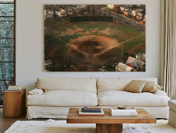Aerial View Neighborhood Baseball Diamond Dusk by Bella Frye