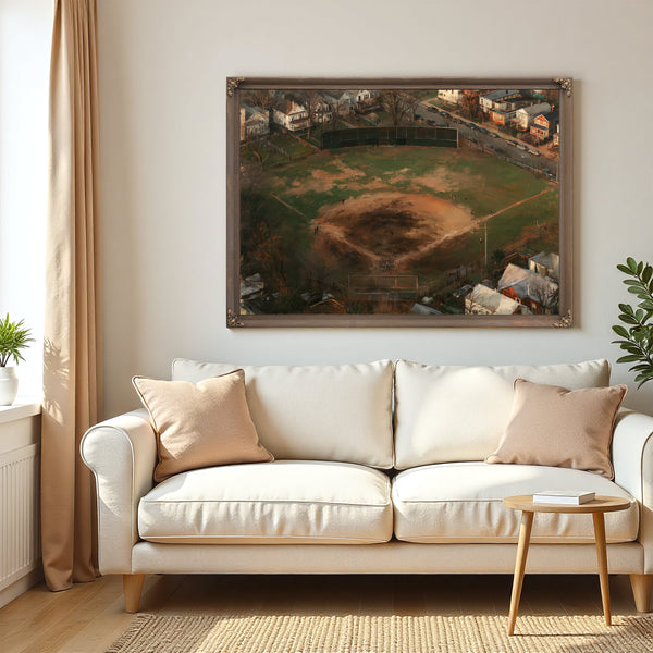 Aerial View Neighborhood Baseball Diamond Dusk by Bella Frye