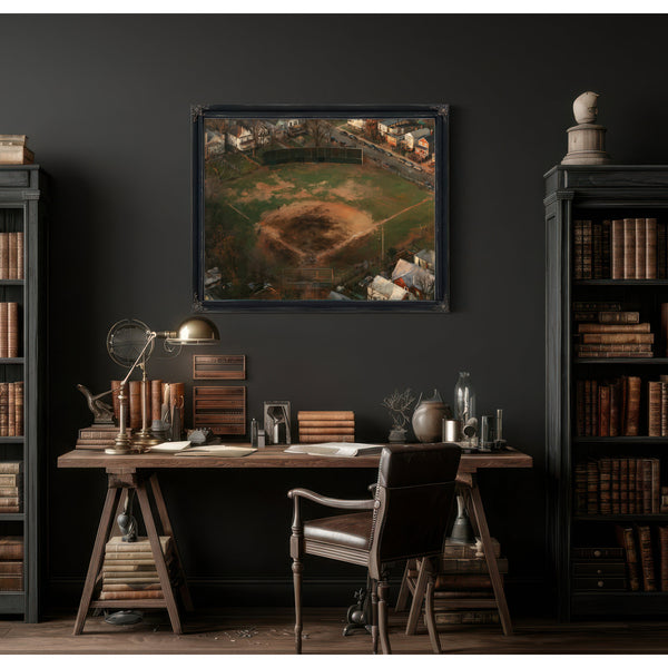 Aerial View Neighborhood Baseball Diamond Dusk by Bella Frye