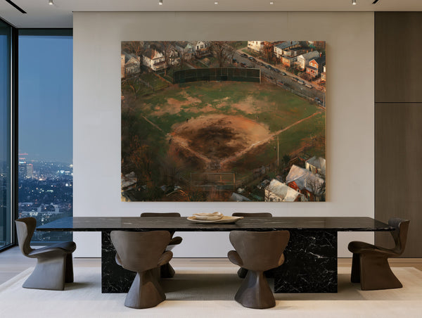 Aerial View Neighborhood Baseball Diamond Dusk by Bella Frye