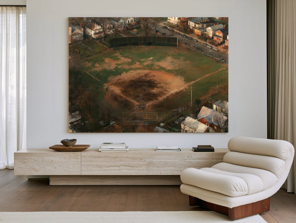 Aerial View Neighborhood Baseball Diamond Dusk by Bella Frye