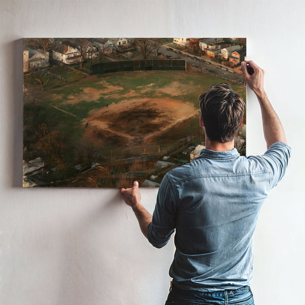 Aerial View Neighborhood Baseball Diamond Dusk by Bella Frye