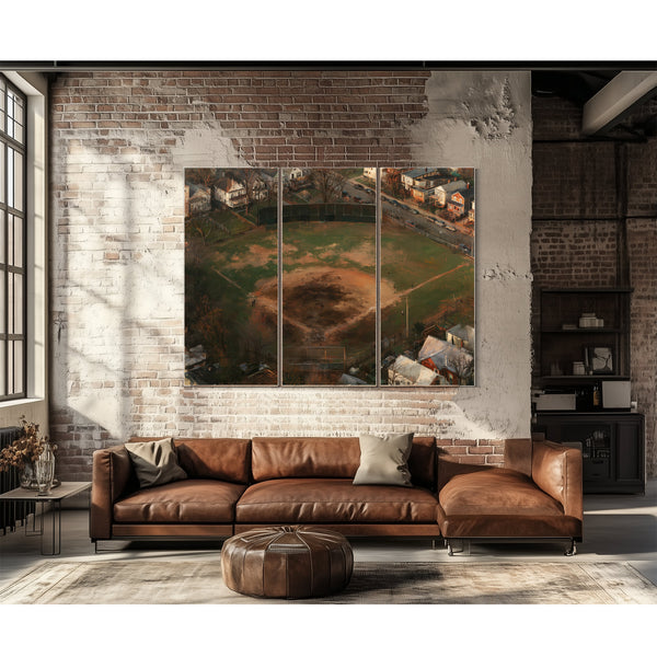Aerial View Neighborhood Baseball Diamond Dusk by Bella Frye