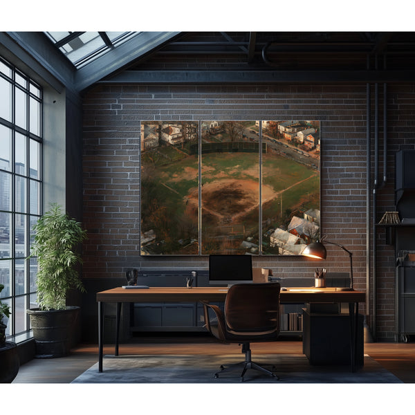 Aerial View Neighborhood Baseball Diamond Dusk by Bella Frye