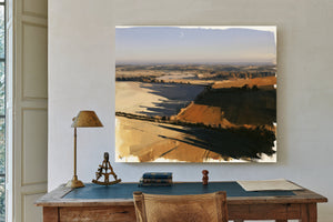 Aerial View Rolling Farmland Autumn Light by Bella Frye