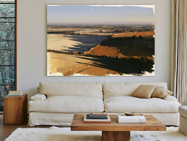 Aerial View Rolling Farmland Autumn Light by Bella Frye
