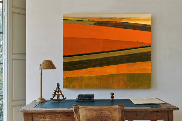 Aerial View Striped Farmland In Warm Light by Bella Frye