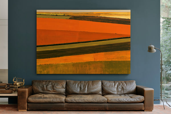 Aerial View Striped Farmland In Warm Light by Bella Frye