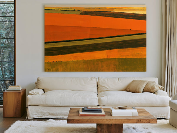 Aerial View Striped Farmland In Warm Light by Bella Frye