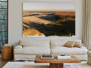 Aerial View Of Sunlit Farmland Fields by Bella Frye