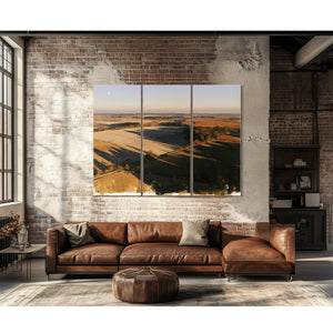 Aerial View Of Sunlit Farmland Fields by Bella Frye