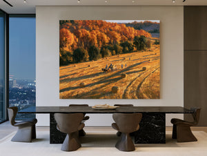 Autumn Harvest Field With Horse-Drawn Wagon by Bella Frye