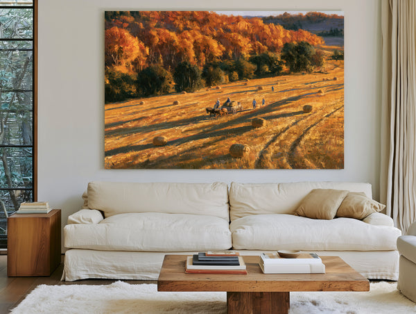 Autumn Harvest Field With Horse-Drawn Wagon by Bella Frye