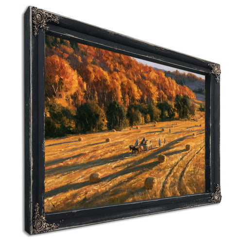 Autumn Harvest Field With Horse-Drawn Wagon by Bella Frye