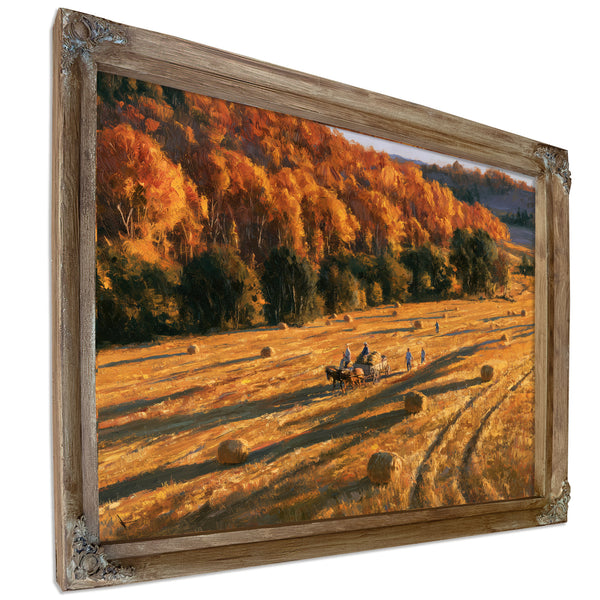 Autumn Harvest Field With Horse-Drawn Wagon by Bella Frye