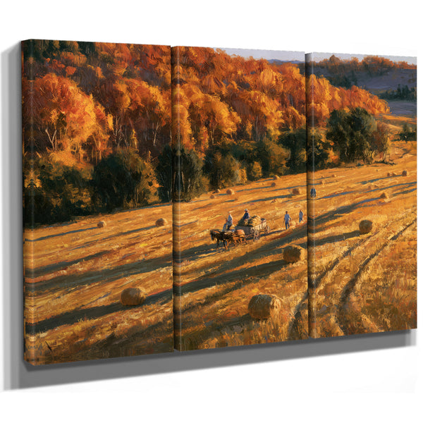 Autumn Harvest Field With Horse-Drawn Wagon by Bella Frye
