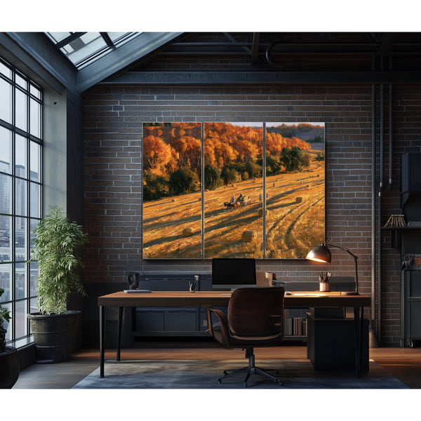 Autumn Harvest Field With Horse-Drawn Wagon by Bella Frye
