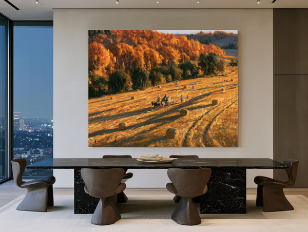Autumn Harvest Field With Horse-Drawn Wagon by Bella Frye