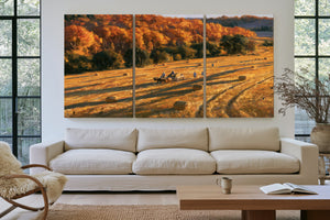 Autumn Harvest Field With Horse-Drawn Wagon by Bella Frye