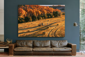 Autumn Harvest Field With Horse-Drawn Wagon by Bella Frye