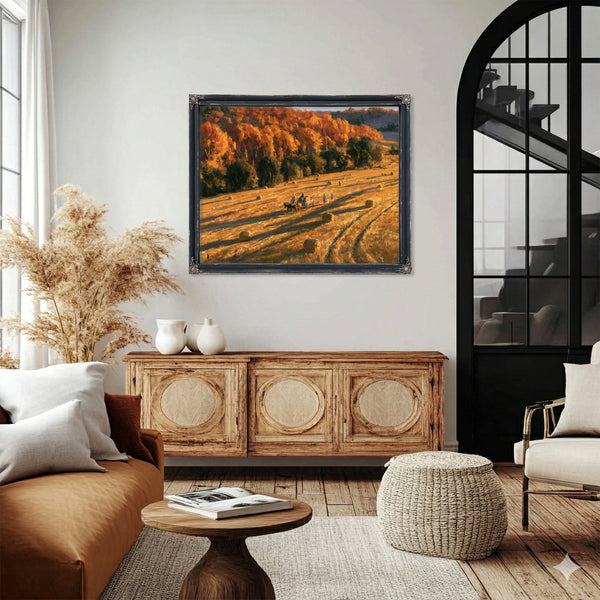 Autumn Harvest Field With Horse-Drawn Wagon by Bella Frye