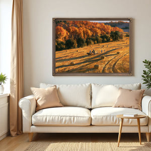 Autumn Harvest Field With Horse-Drawn Wagon by Bella Frye