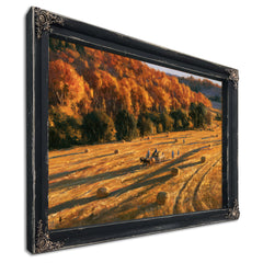 Autumn Harvest Field With Horse-Drawn Wagon by Bella Frye