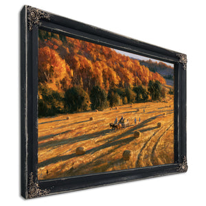 Autumn Harvest Field With Horse-Drawn Wagon by Bella Frye