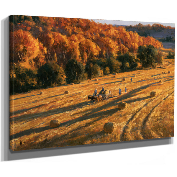 Autumn Harvest Field With Horse-Drawn Wagon by Bella Frye