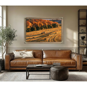Autumn Harvest Field With Horse-Drawn Wagon by Bella Frye