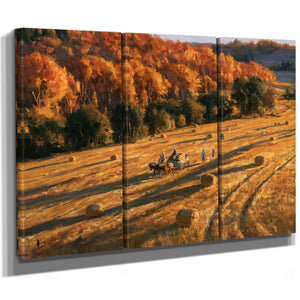 Autumn Harvest Field With Horse-Drawn Wagon by Bella Frye