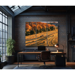 Autumn Harvest Field With Horse-Drawn Wagon by Bella Frye