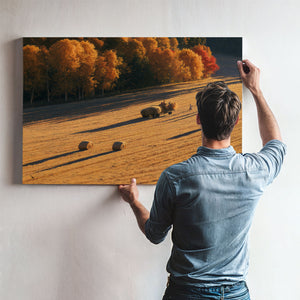 Autumn Hay Harvest In Golden Fields by Bella Frye