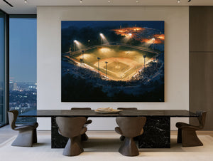 Baseball Diamond Lit At Night Aerial by Bella Frye